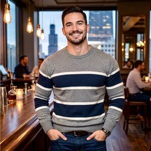 Banana Republic Gray, Navy Striped Crewneck Sweater